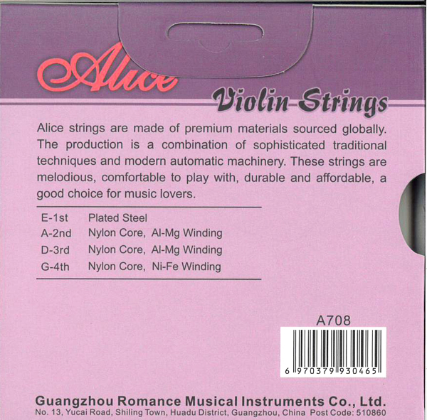 弦各種|バイオリン弦|アウトレットセール品| 【100セット限定】Alice アリス バイオリン弦SET A708 ショッピング バイオリン ・弦楽器のオンラインショップ「ポジティブ」